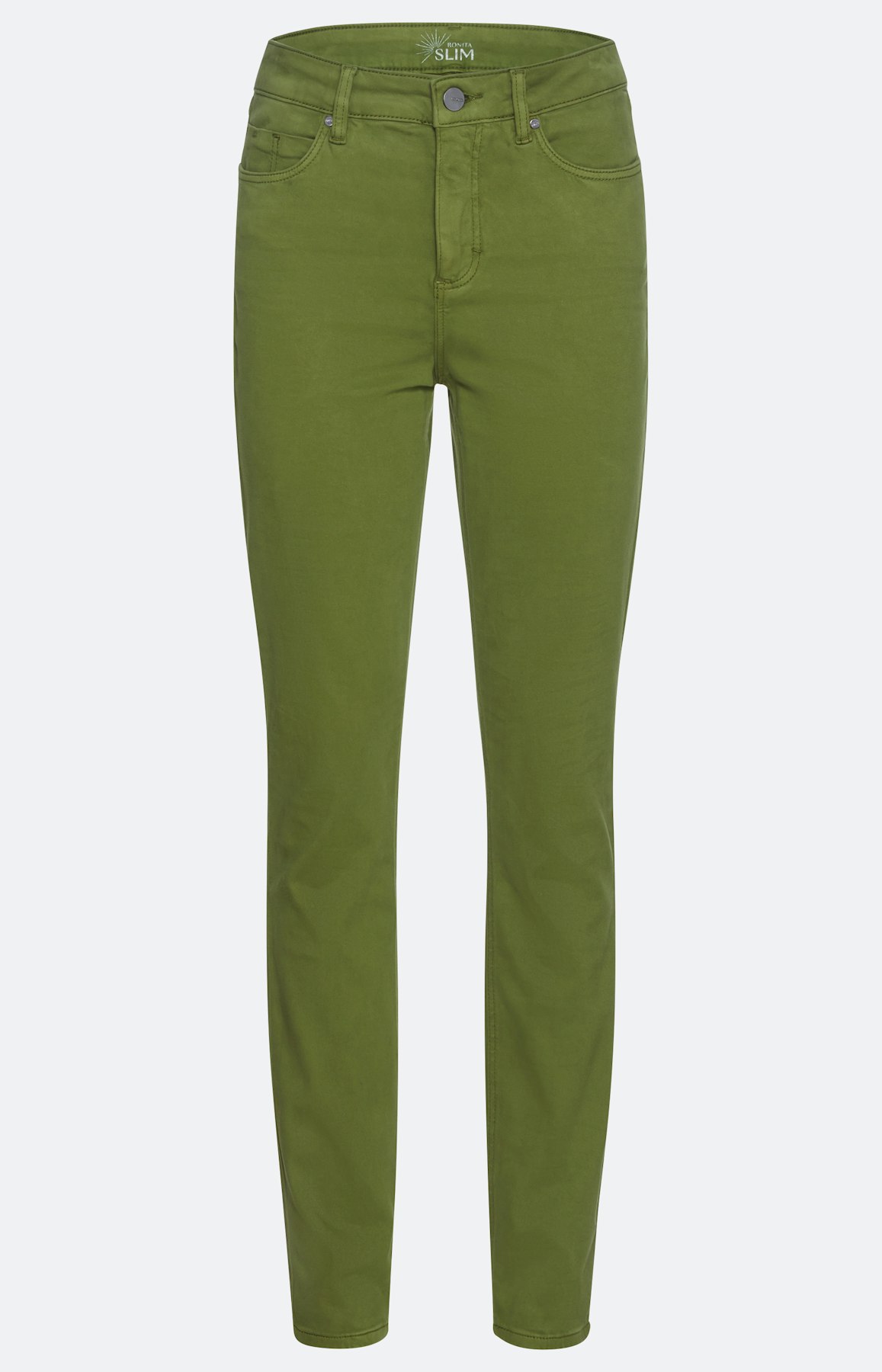 Smalle broek van katoen-satijn, groen