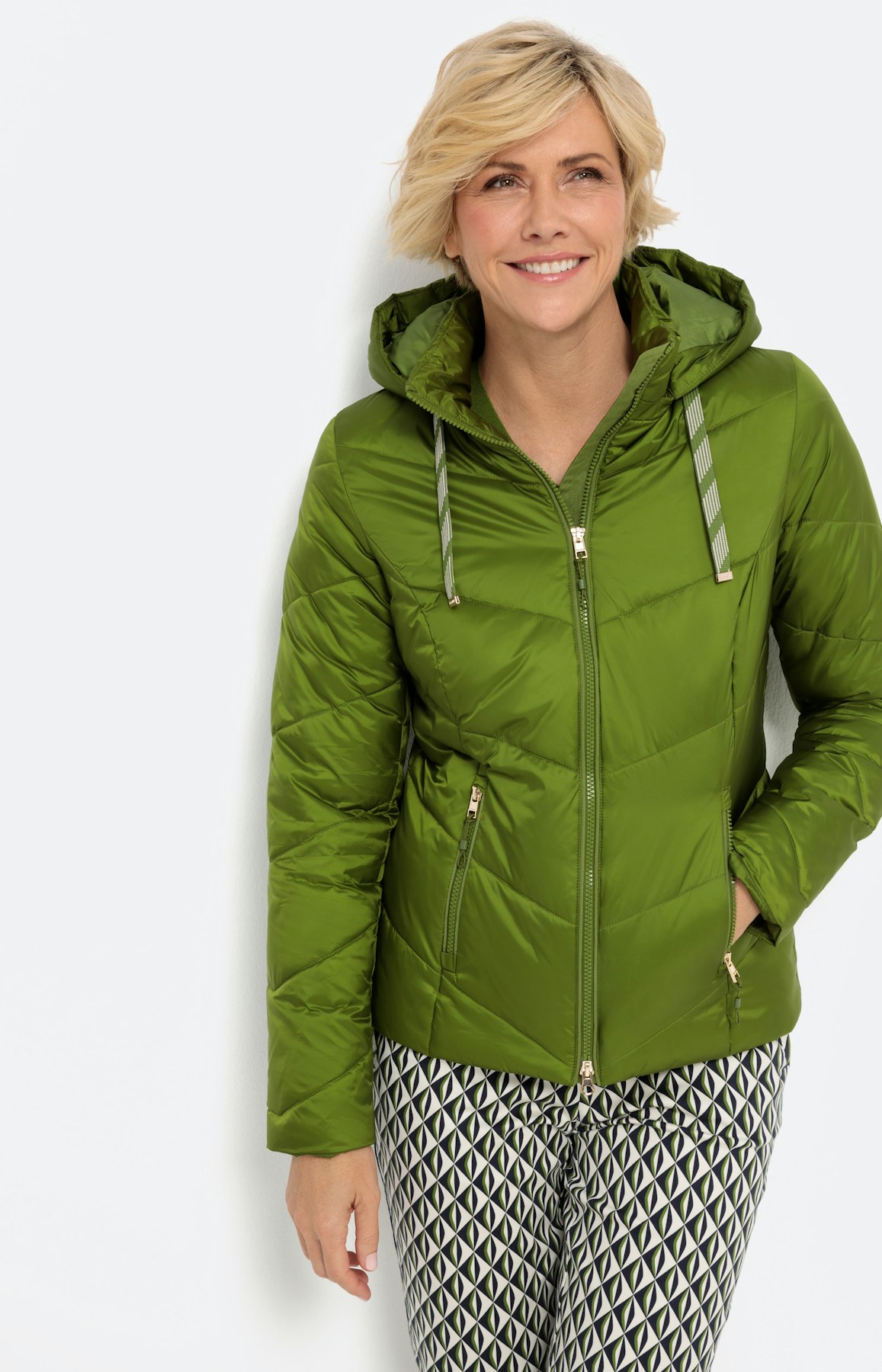 Gewatteerde jas met capuchon, groen