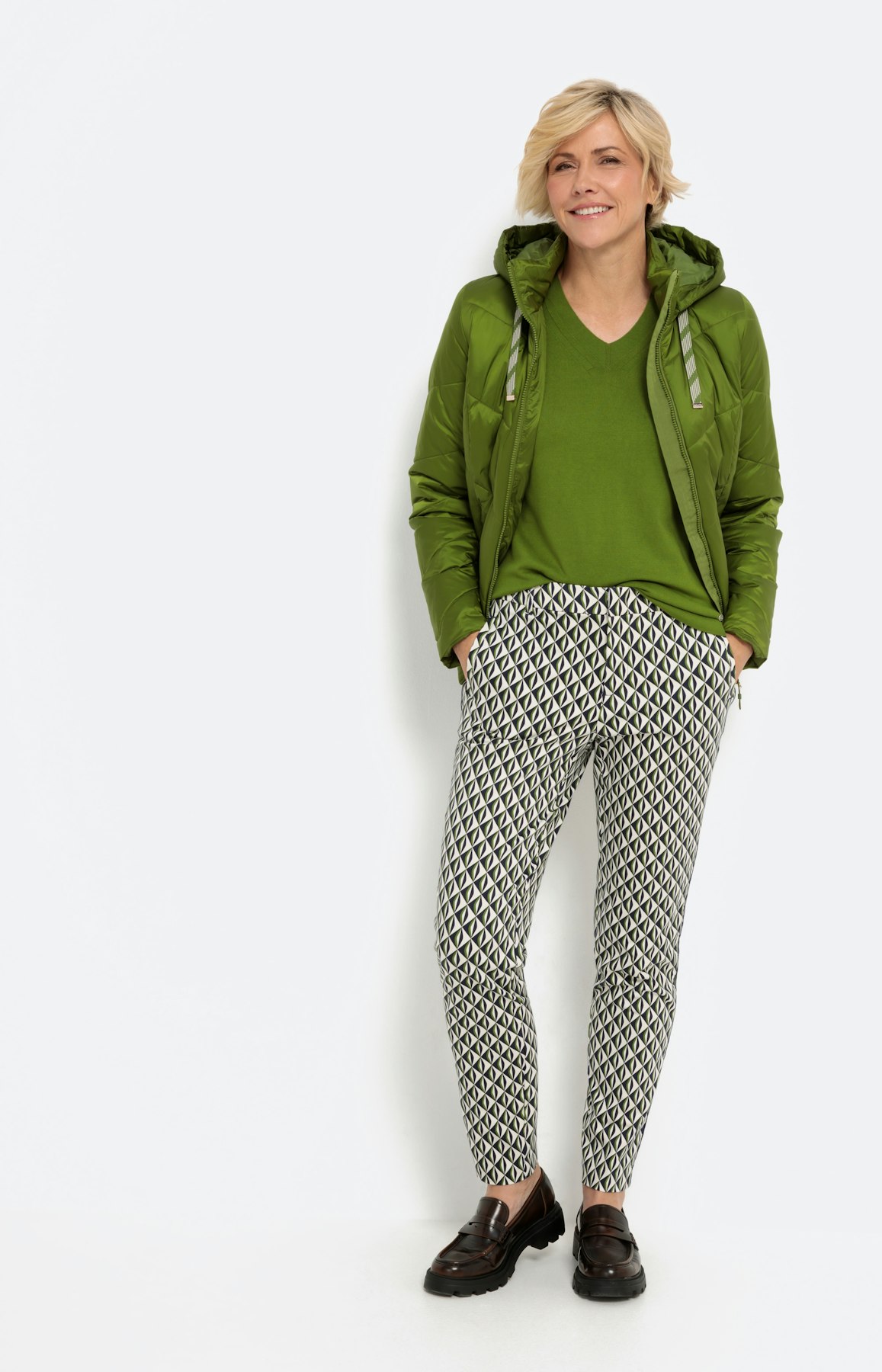 Gewatteerde jas met capuchon, groen