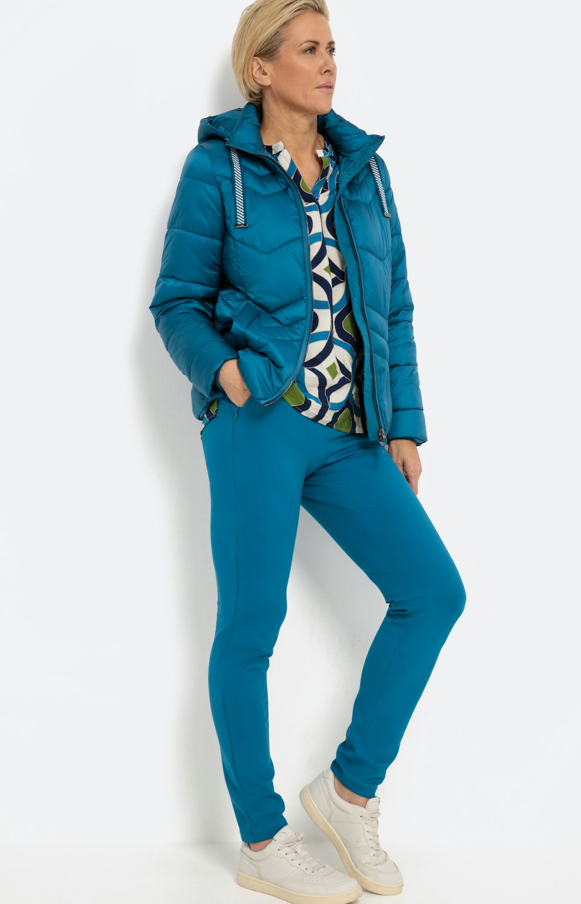 Jas met zigzagstiksel, petrol