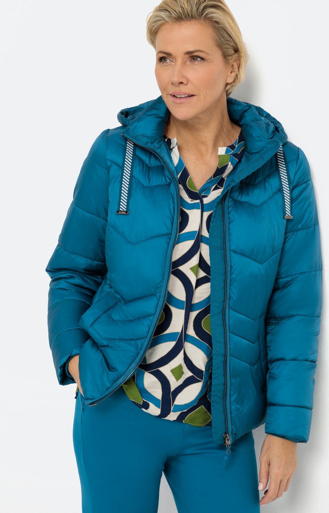 Jas met zigzagstiksel, petrol