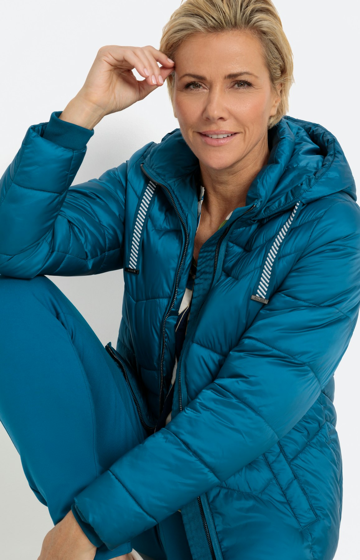 Jas met zigzagstiksel, petrol