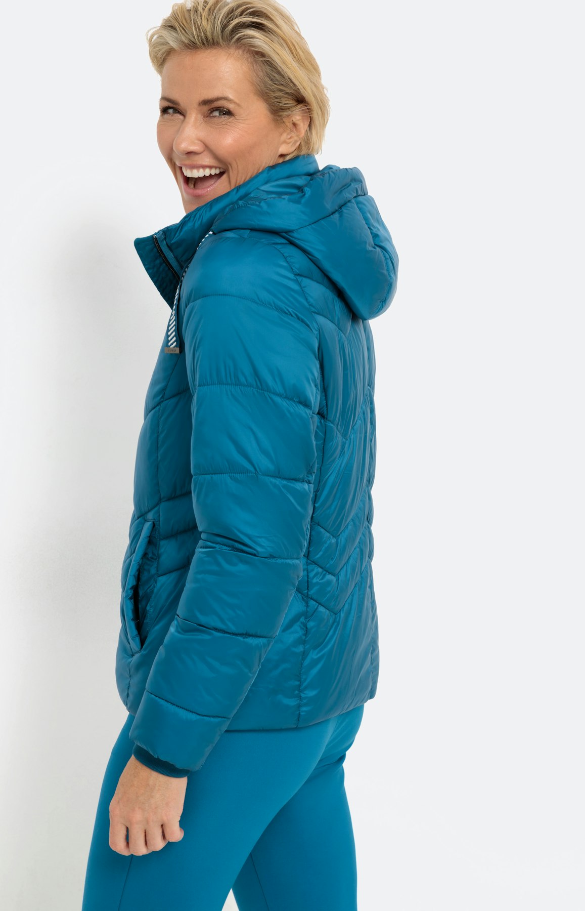 Jas met zigzagstiksel, petrol