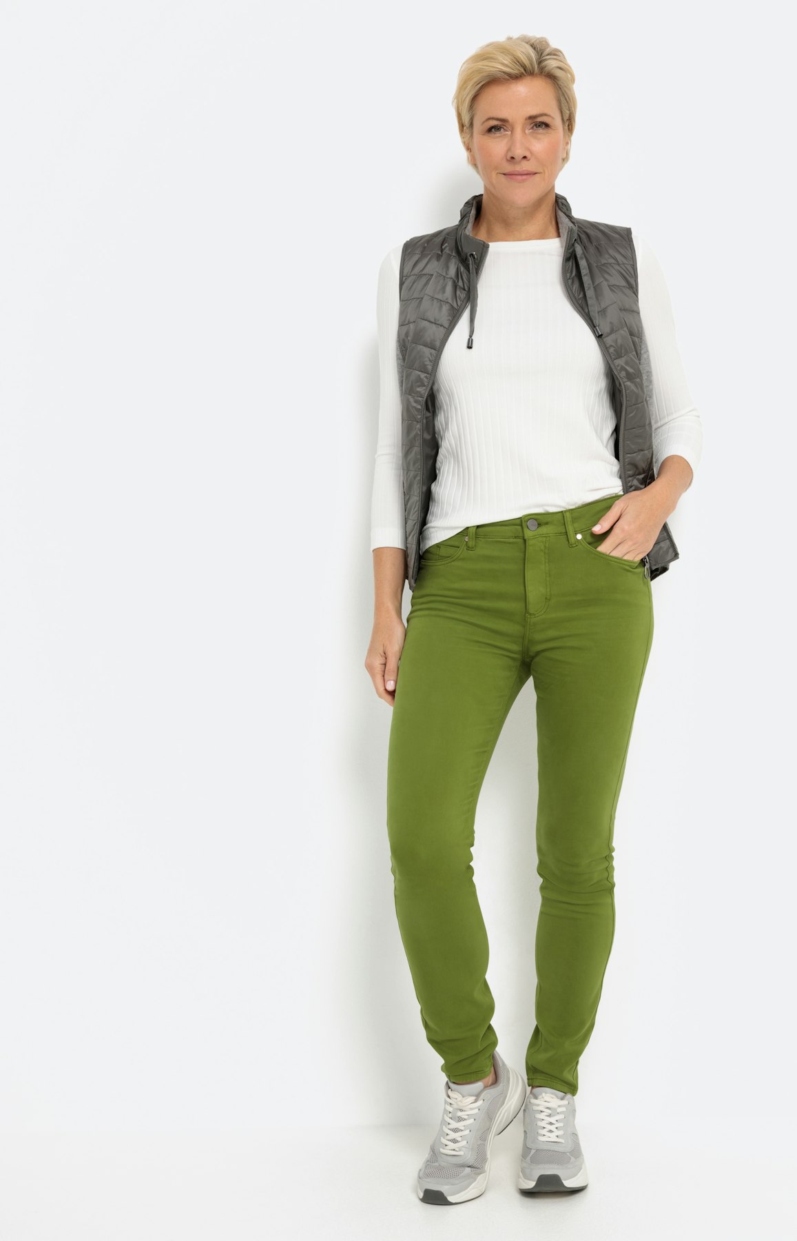 Smalle broek van katoen-satijn, groen