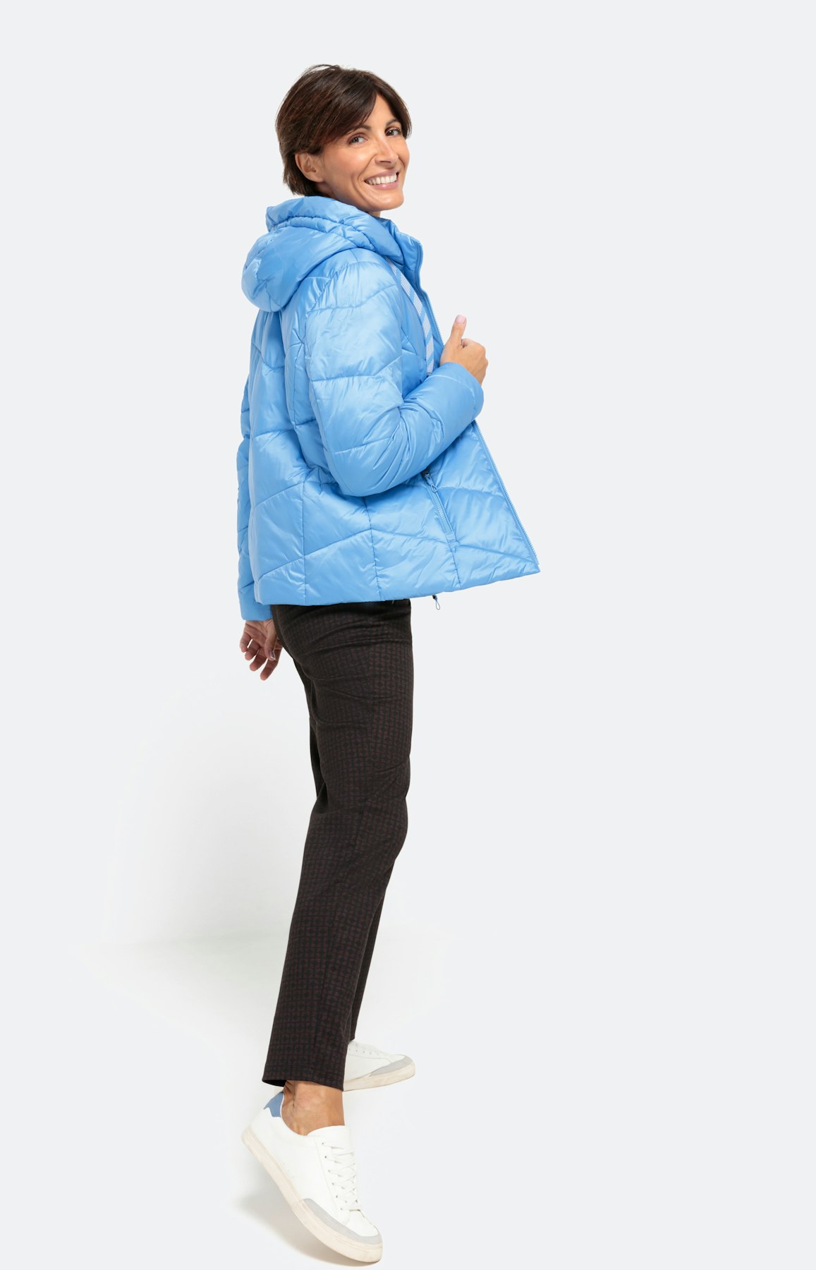 Gewatteerde jas met capuchon, bleu