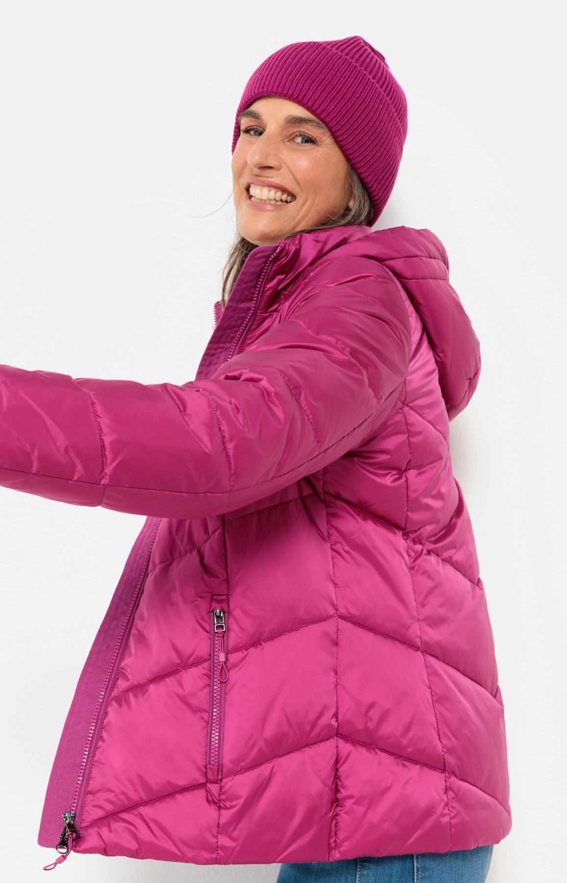 Gewatteerde jas met capuchon, pink