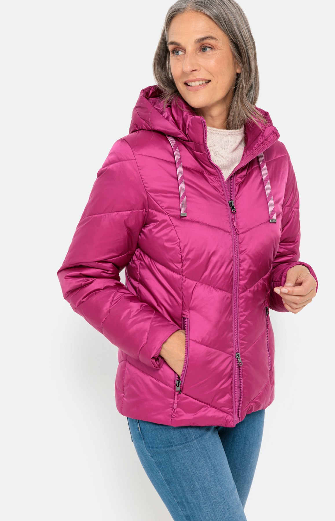 Gewatteerde jas met capuchon, pink