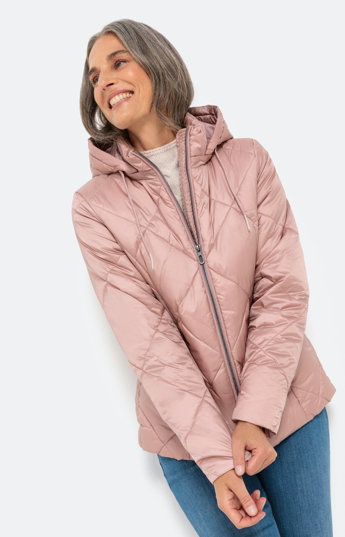 Steppjacke mit abnehmbarer Kapuze, rosa