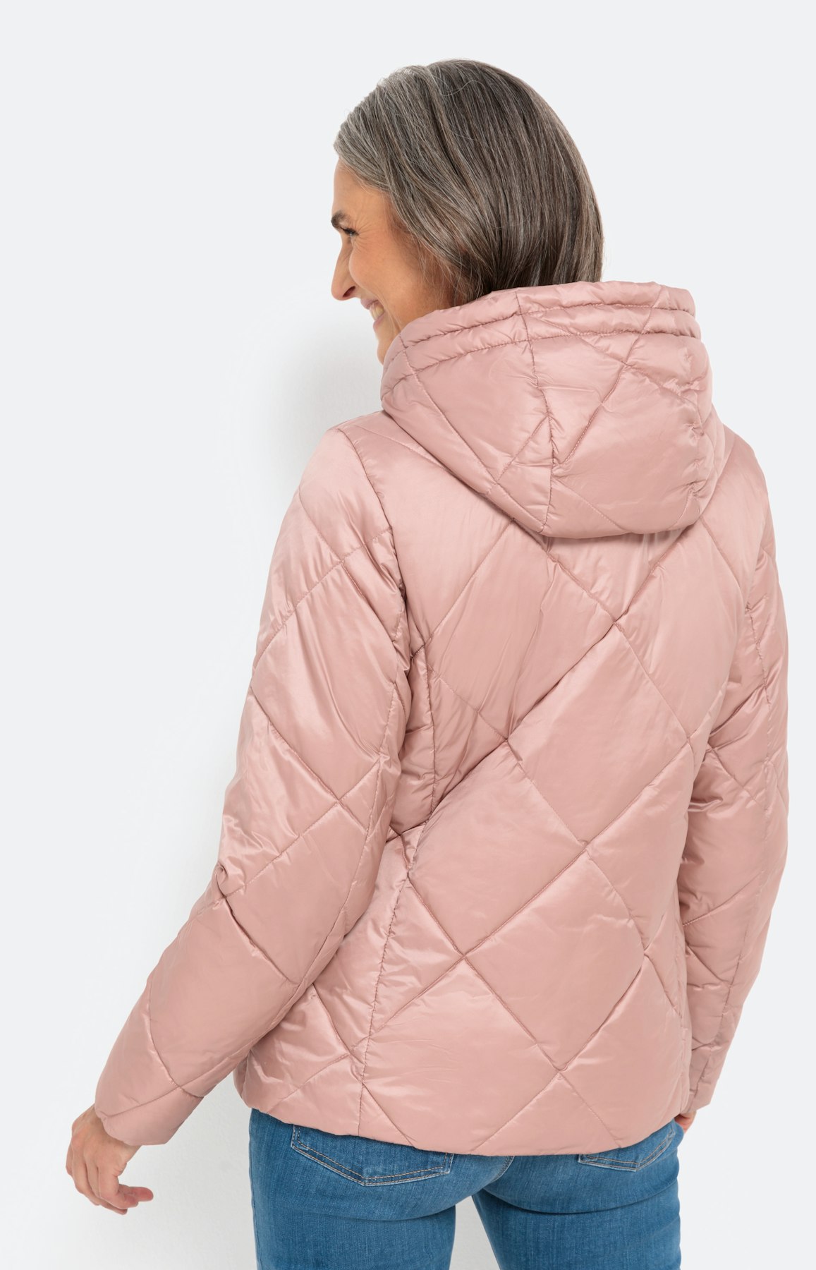 Steppjacke mit abnehmbarer Kapuze, rosa