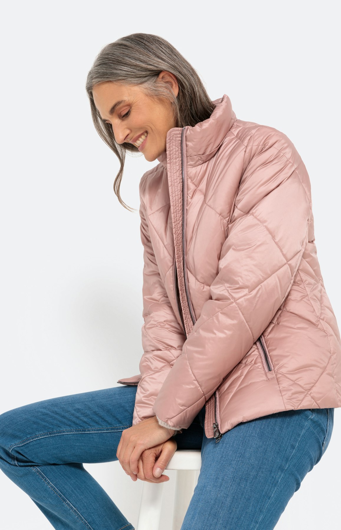 Steppjacke mit abnehmbarer Kapuze, rosa