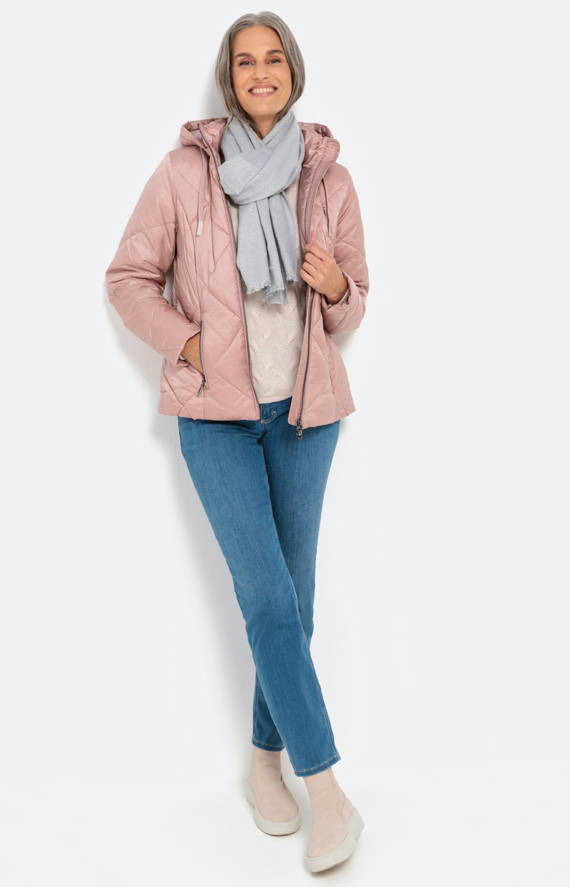 Steppjacke mit abnehmbarer Kapuze, rosa