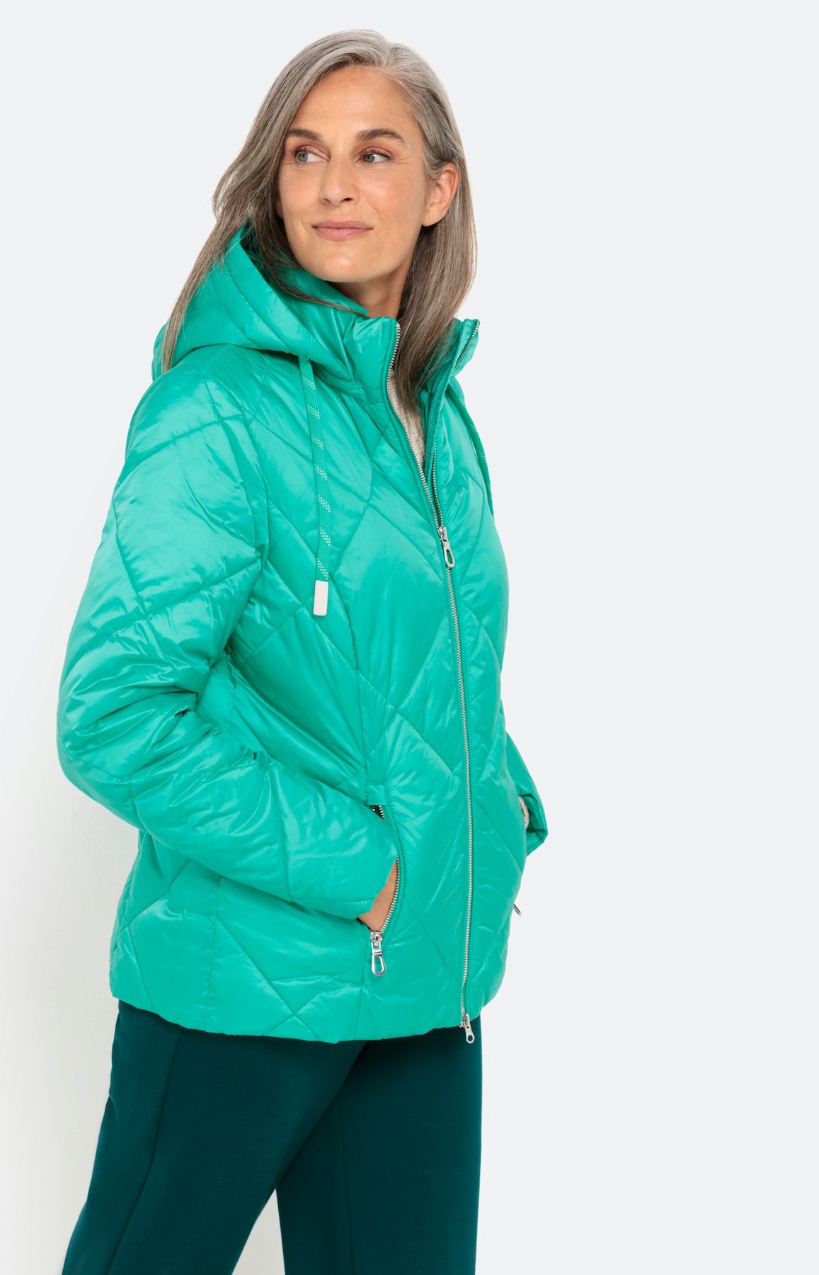 Steppjacke mit abtrennbarer Kapuze, grün