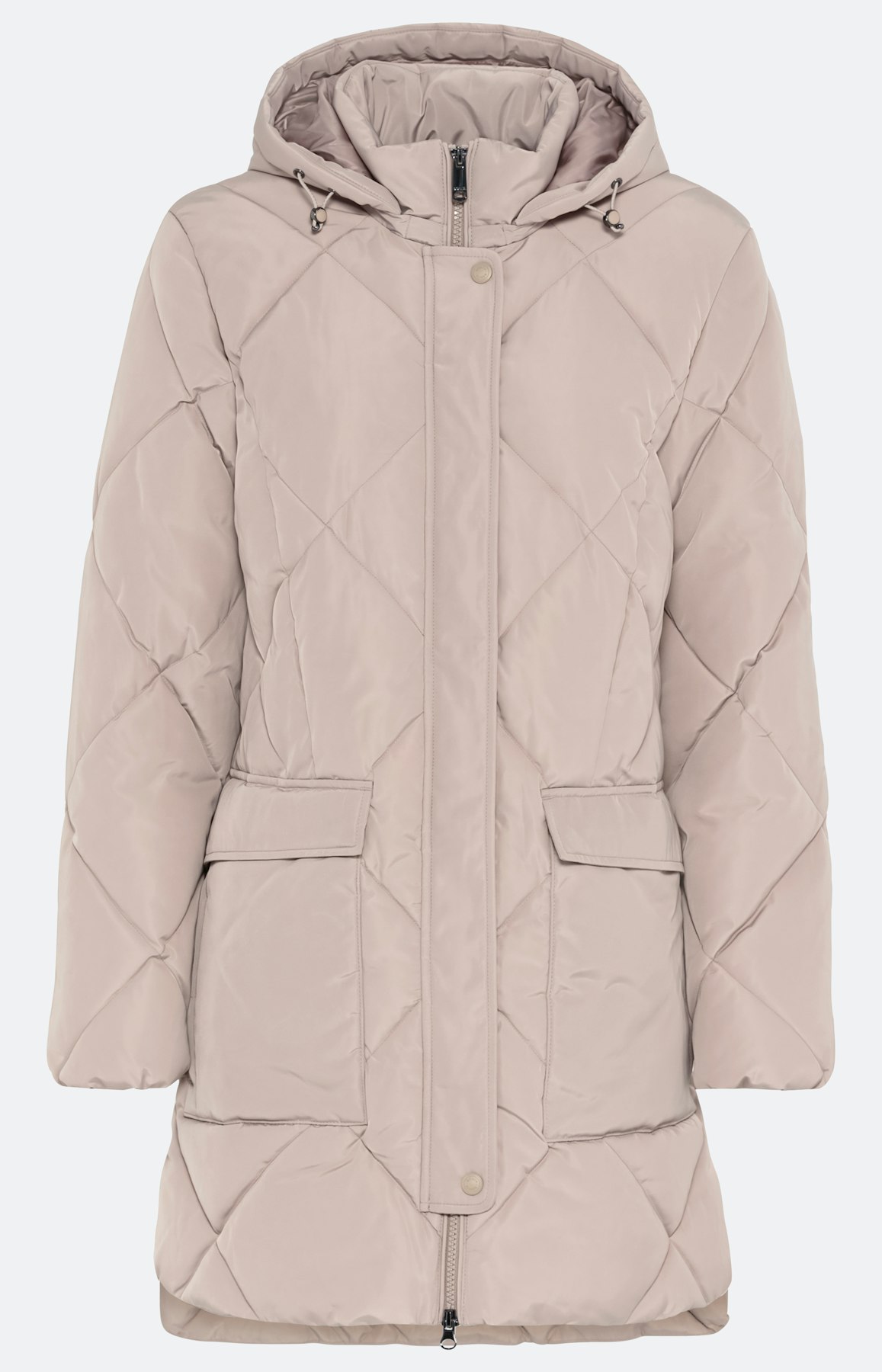 Doorgestikte mantel in materialenmix