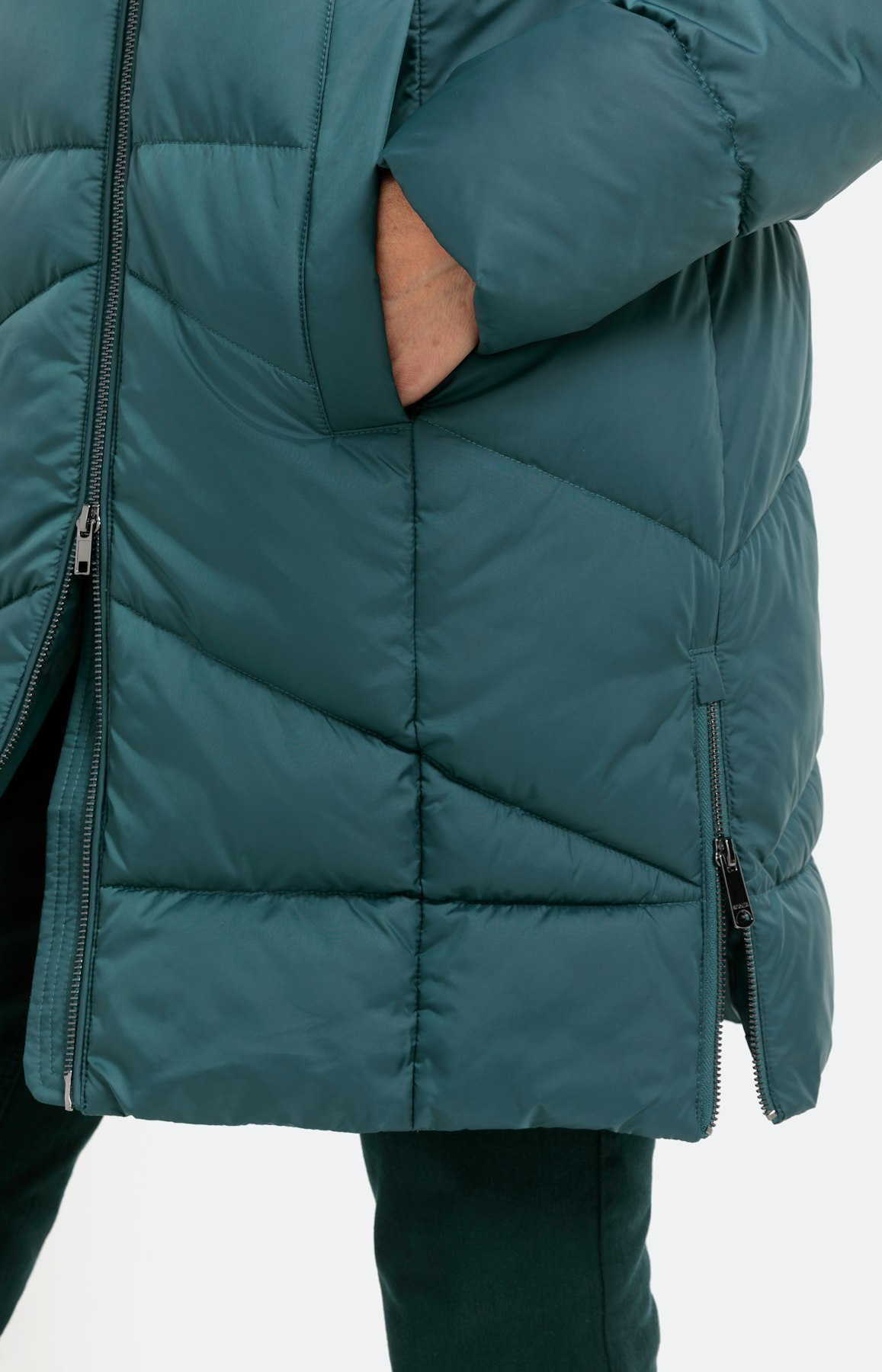 Doorgestikte mantel met ritsen opzij