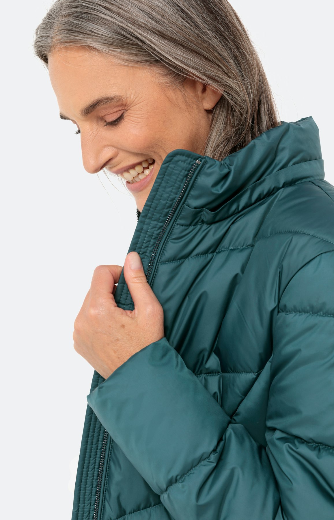 Doorgestikte mantel met ritsen opzij