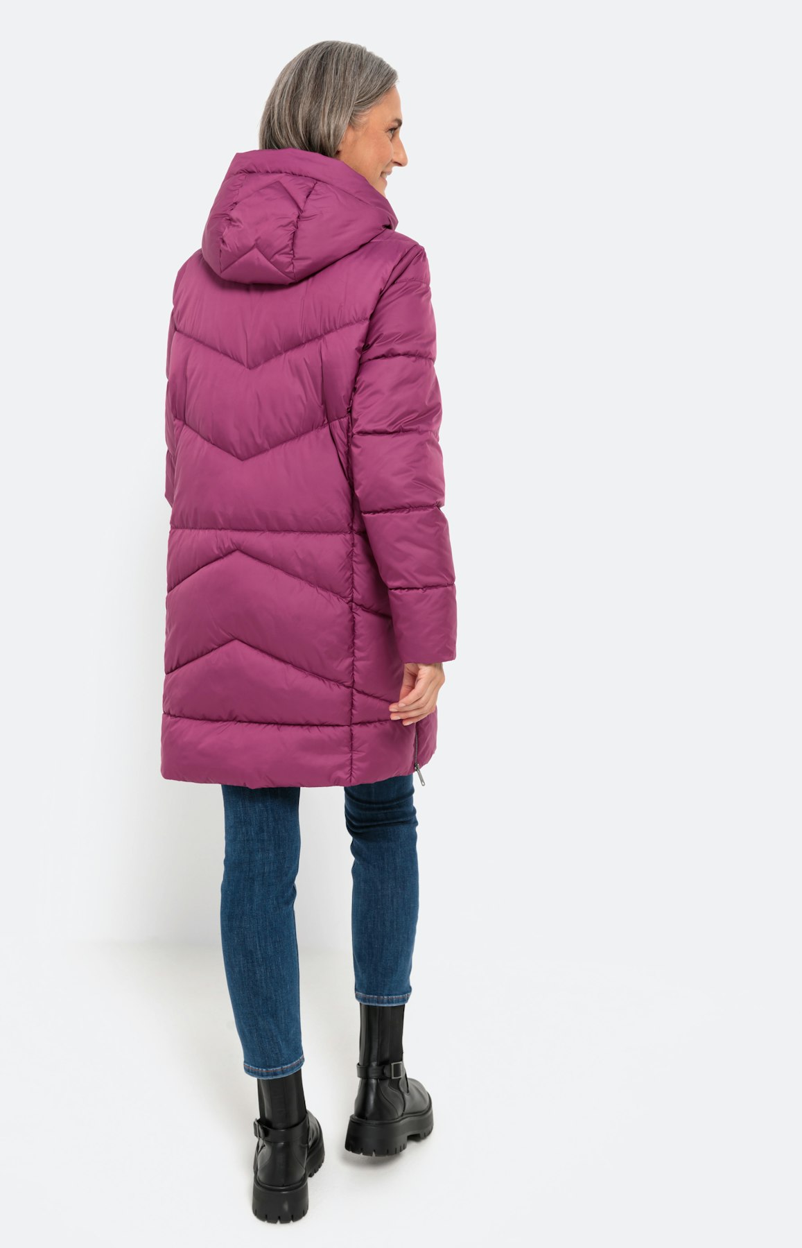 Doorgestikte mantel met ritsen opzij