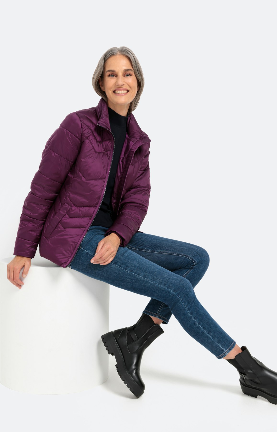 Jacke mit Zickzack-Steppung, pflaume