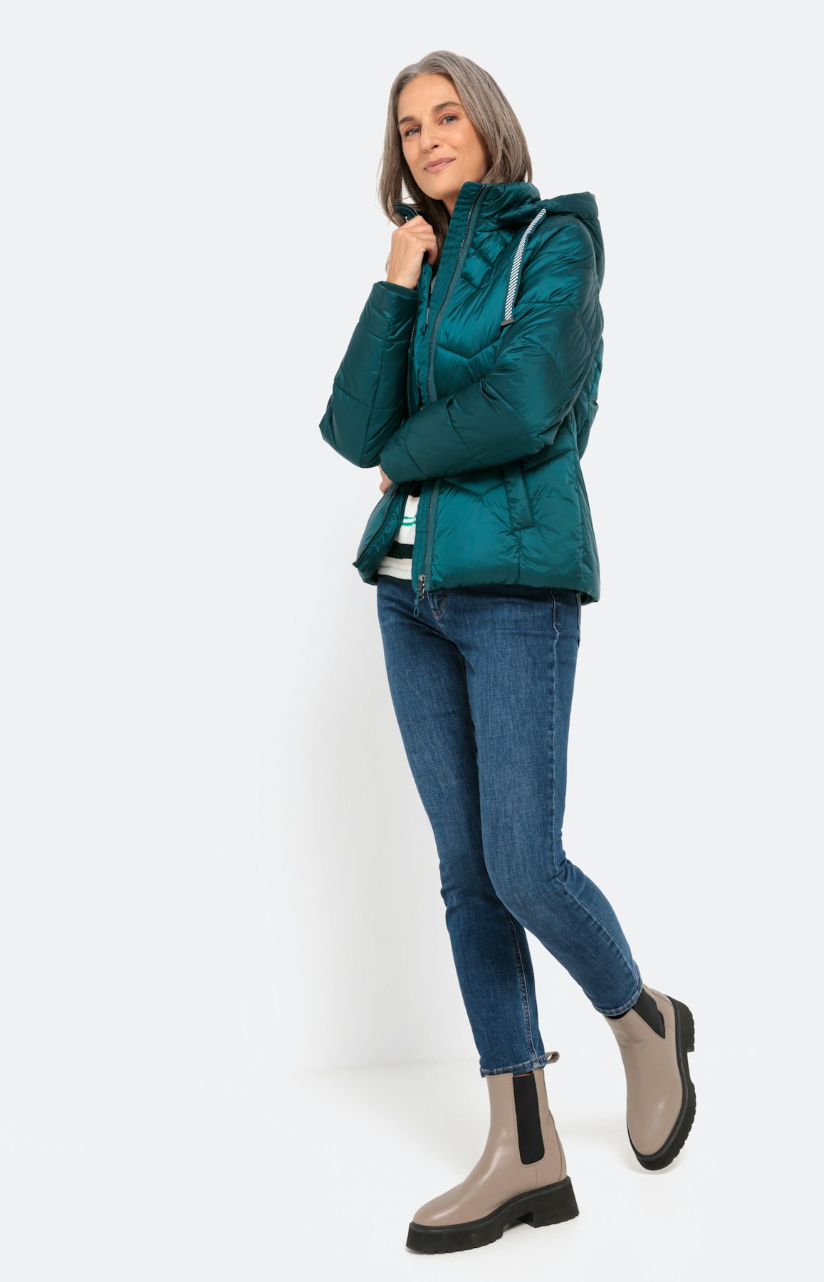 Jas met zigzagstiksel, petrol