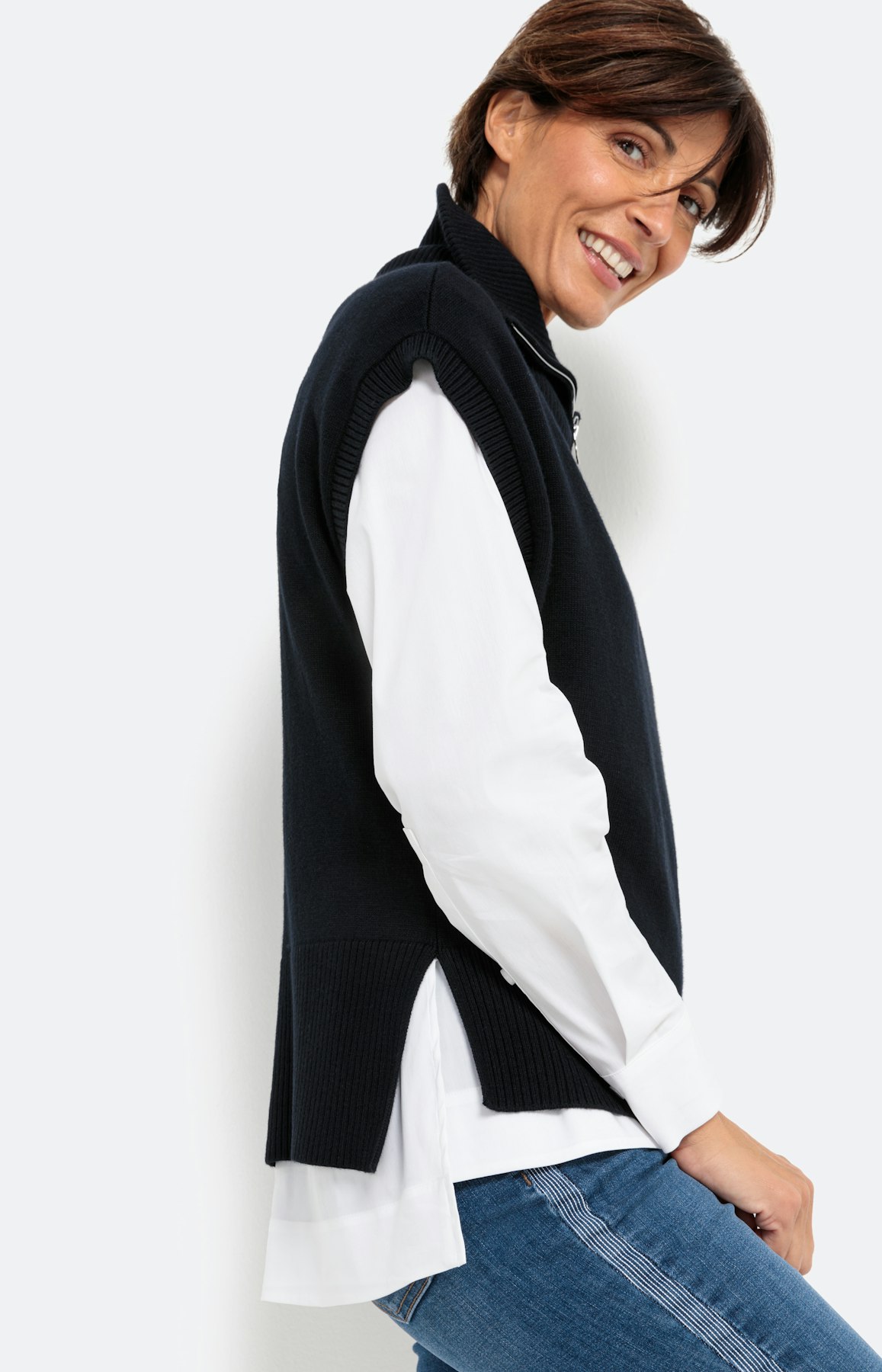 Pullunder mit Umlegekragen und Zipper