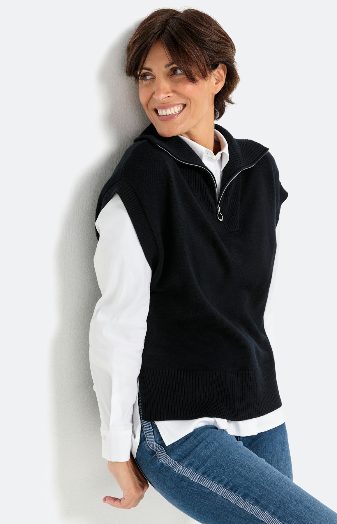 Pullunder mit Umlegekragen und Zipper