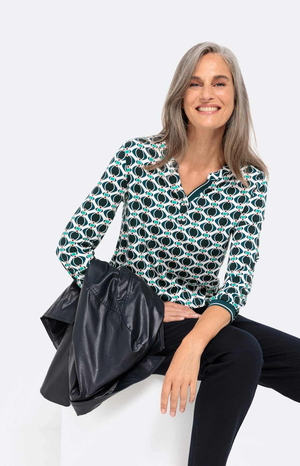 Shirt met 3/4-mouwen en print all-over