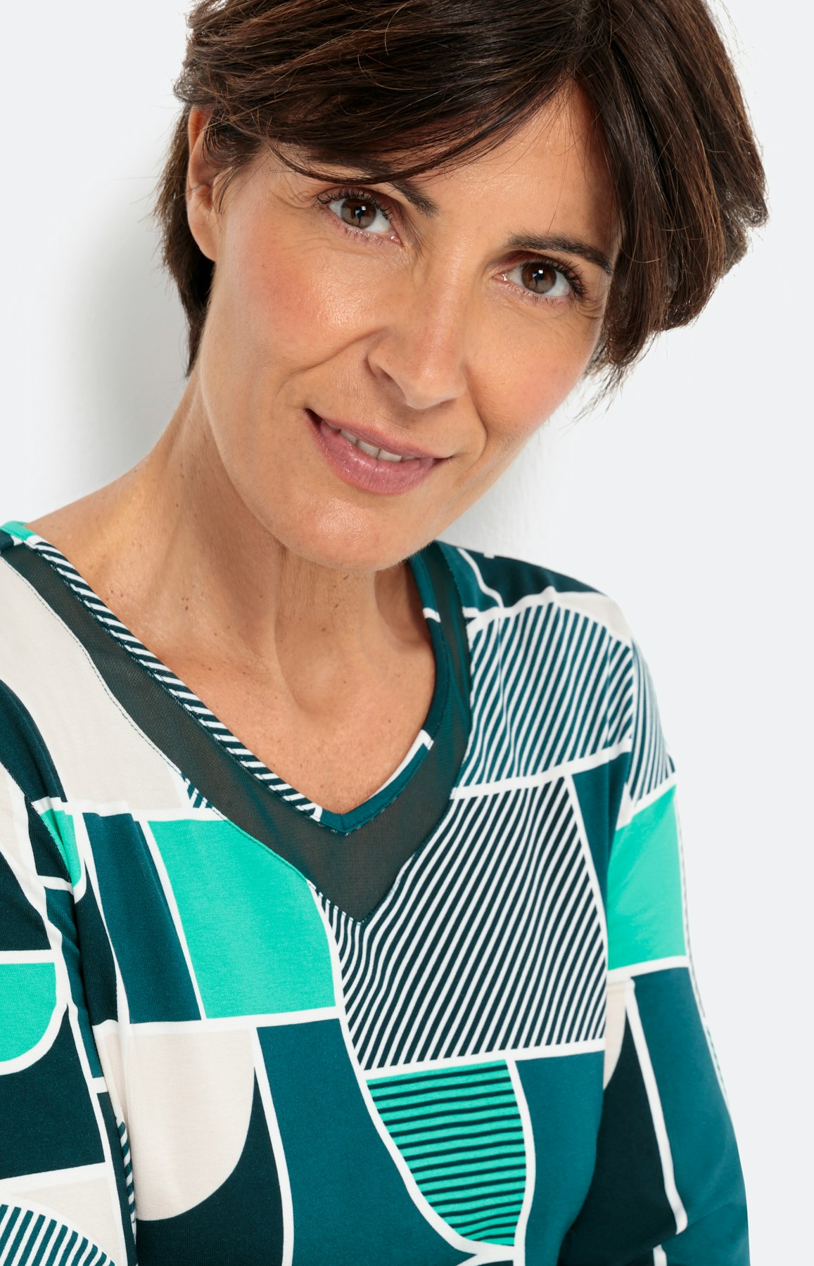 Shirt met print, 3/4-mouwen en meshinzet