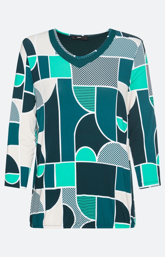 Print-Shirt mit 3/4-Arm und Mesh-Einsatz