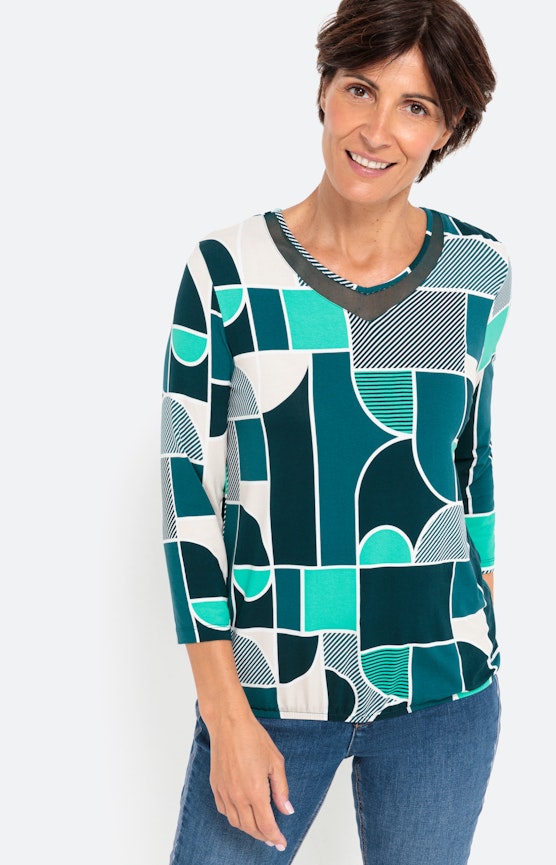 Print-Shirt mit 3/4-Arm und Mesh-Einsatz