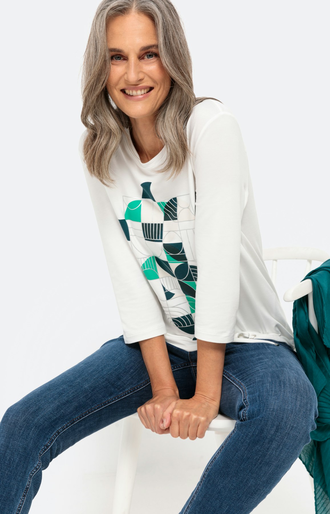 Shirt met 3/4-mouwen en tunnelkoord