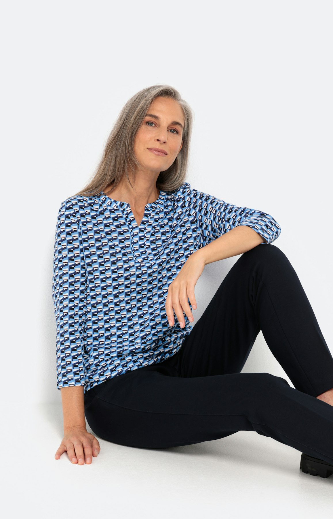 Shirt met minimal-dessin en 3/4-mouwen