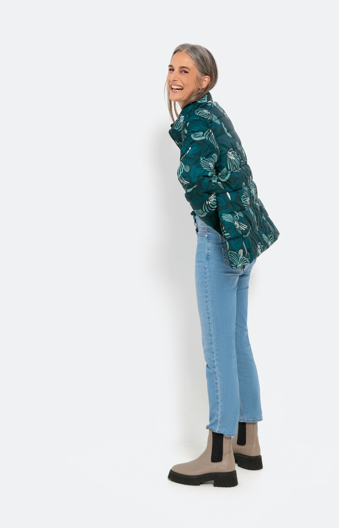 Steppjacke mit Blumenmotiv, dunkelgrün