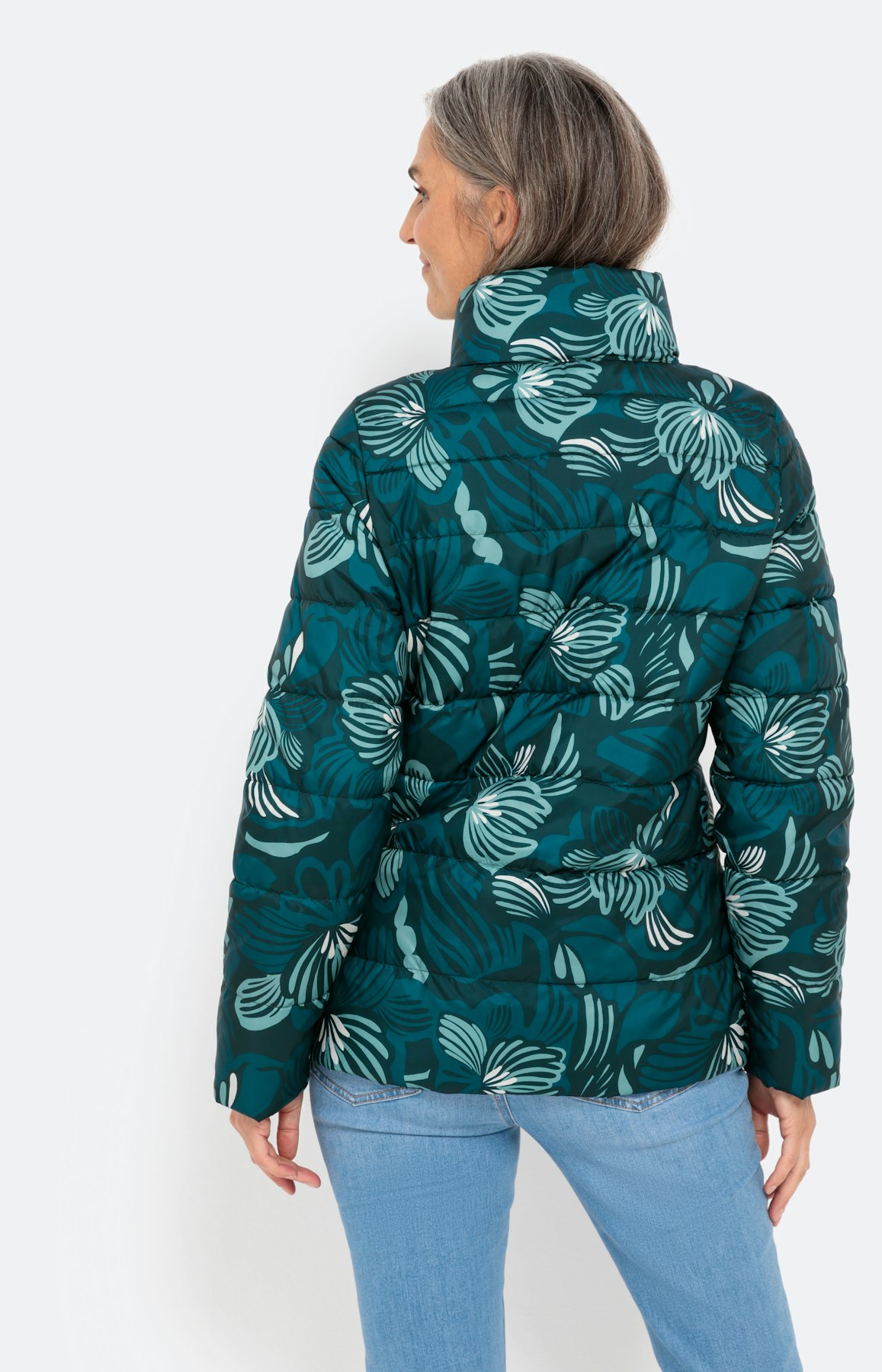 Steppjacke mit Blumenmotiv, dunkelgrün