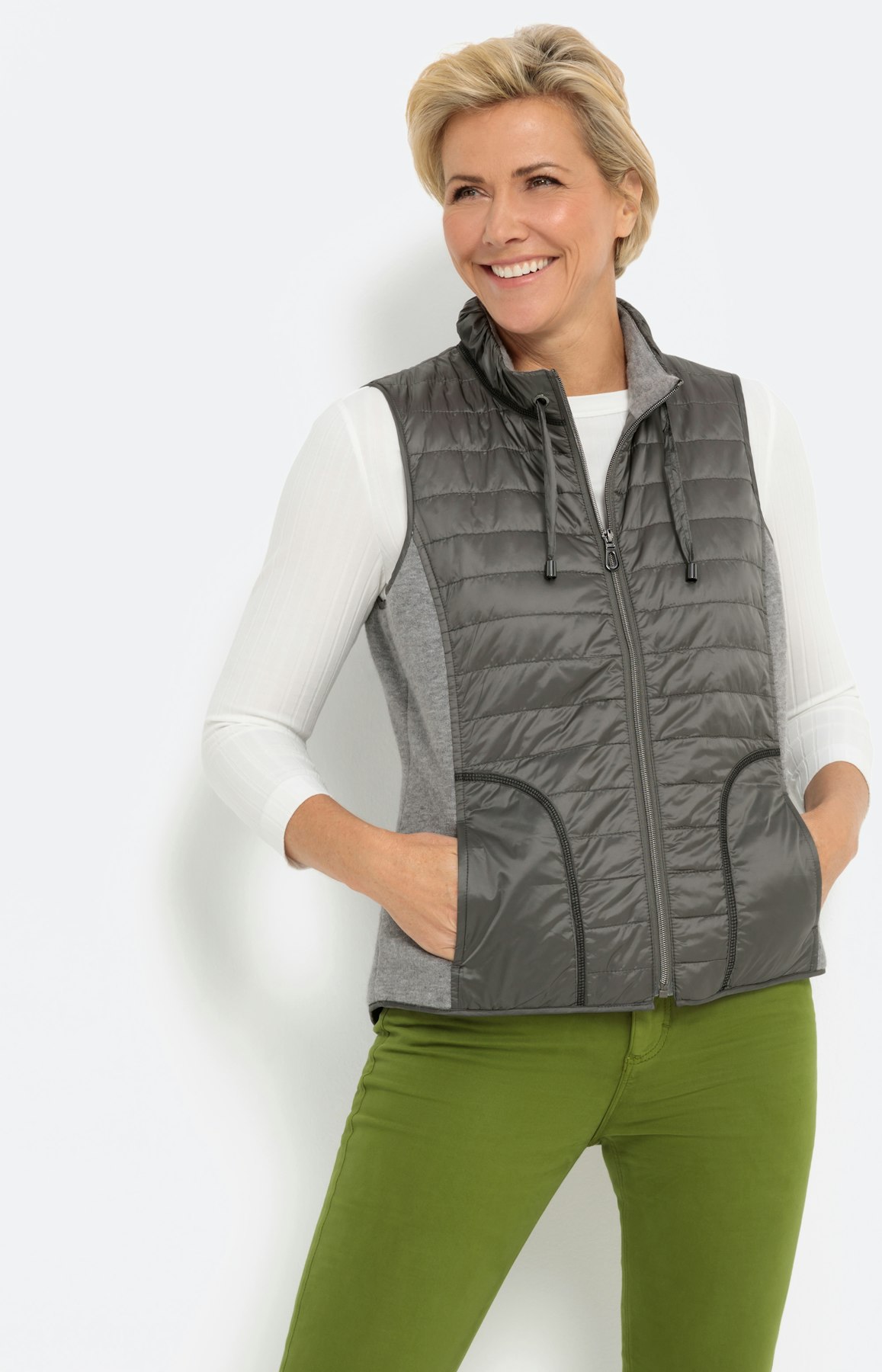 Weste mit Materialmix, grau