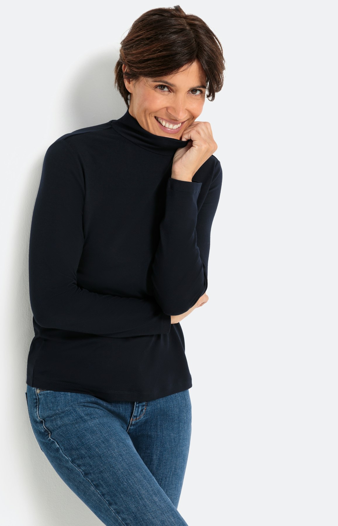 Basic T-shirt met 1/1 mouw, navy