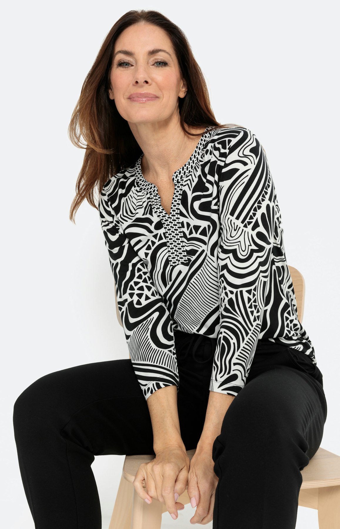 Shirt in all-over design met 3/4-mouwen