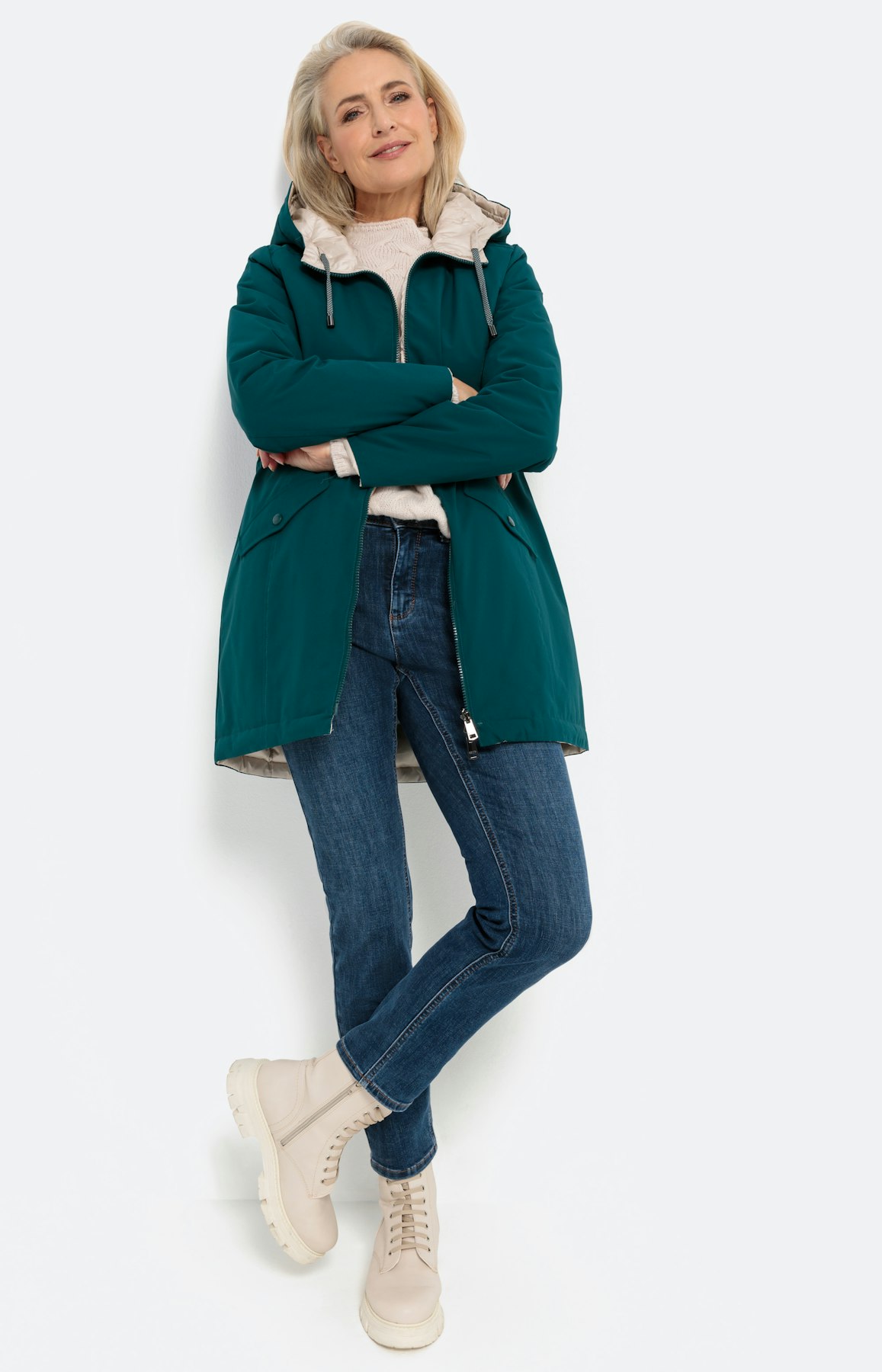 Heuplange tweezijdig te dragen jas