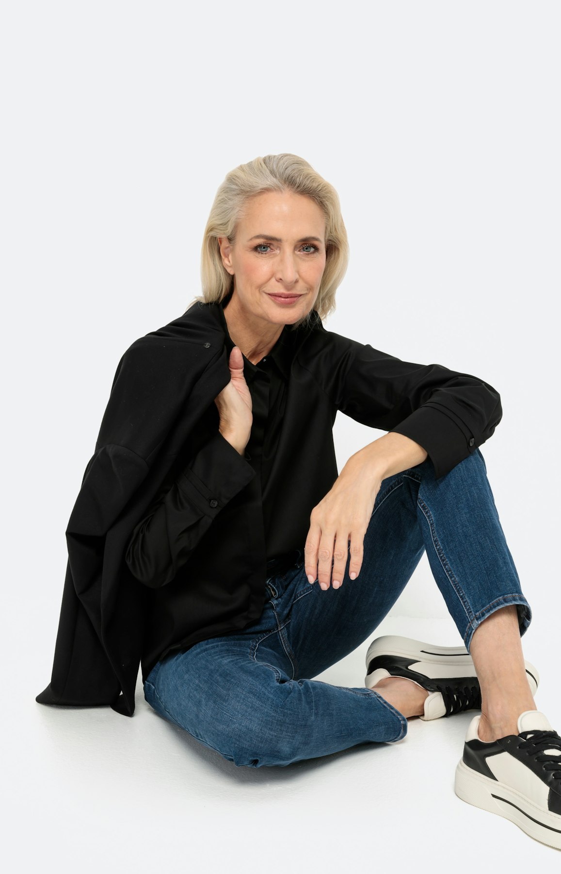 Basic stretch overhemd blouse, zwart