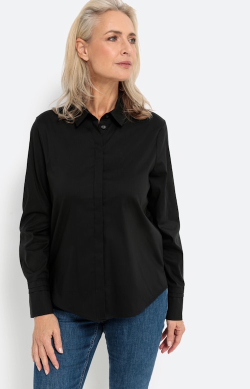 Basic stretch overhemd blouse, zwart