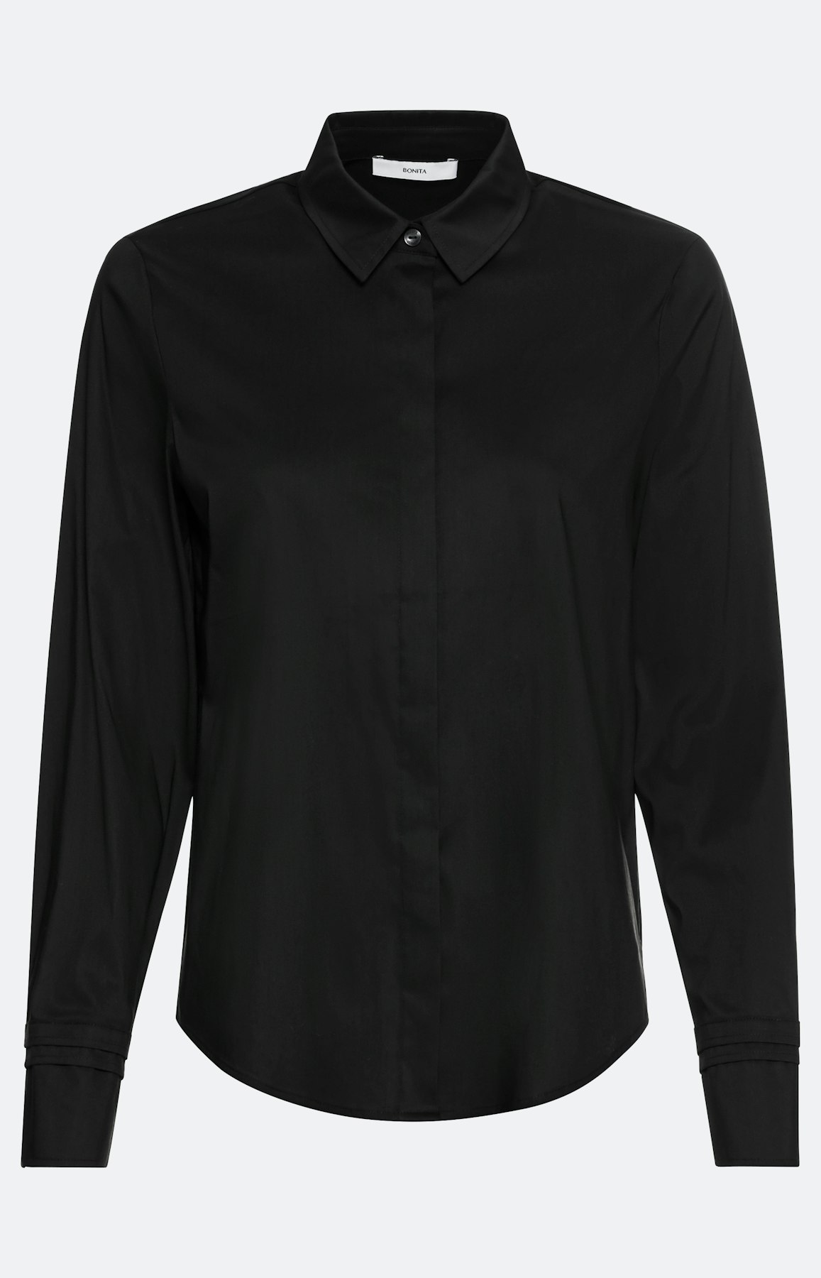 Basic stretch overhemd blouse, zwart