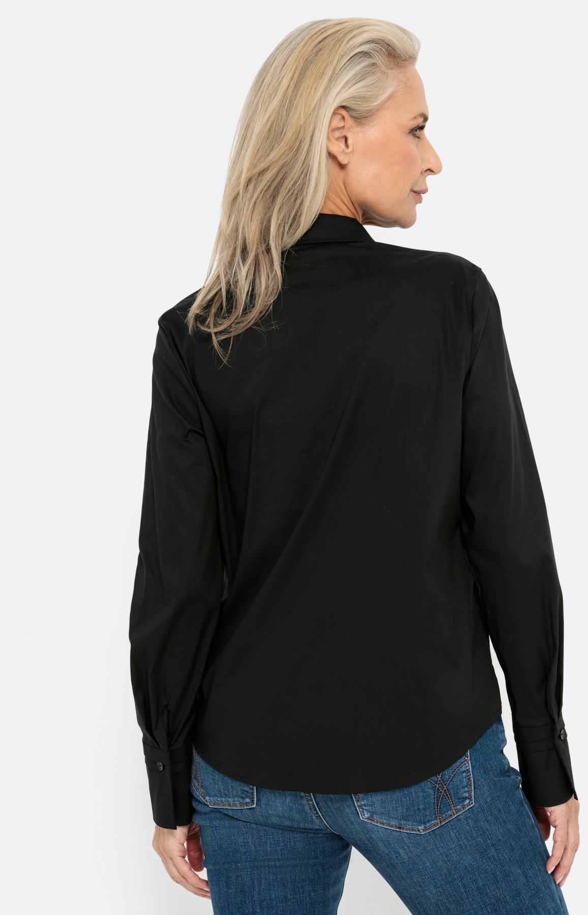 Basic stretch overhemd blouse, zwart