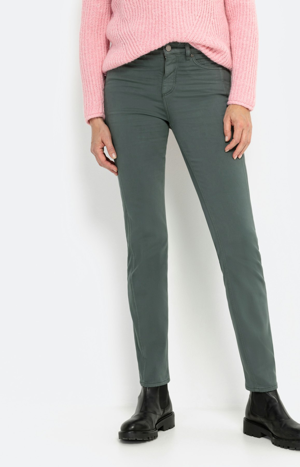 Broek van katoen-satijn, grijs groen