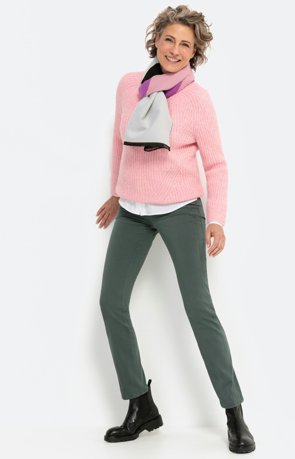 Broek van katoen-satijn, grijs groen