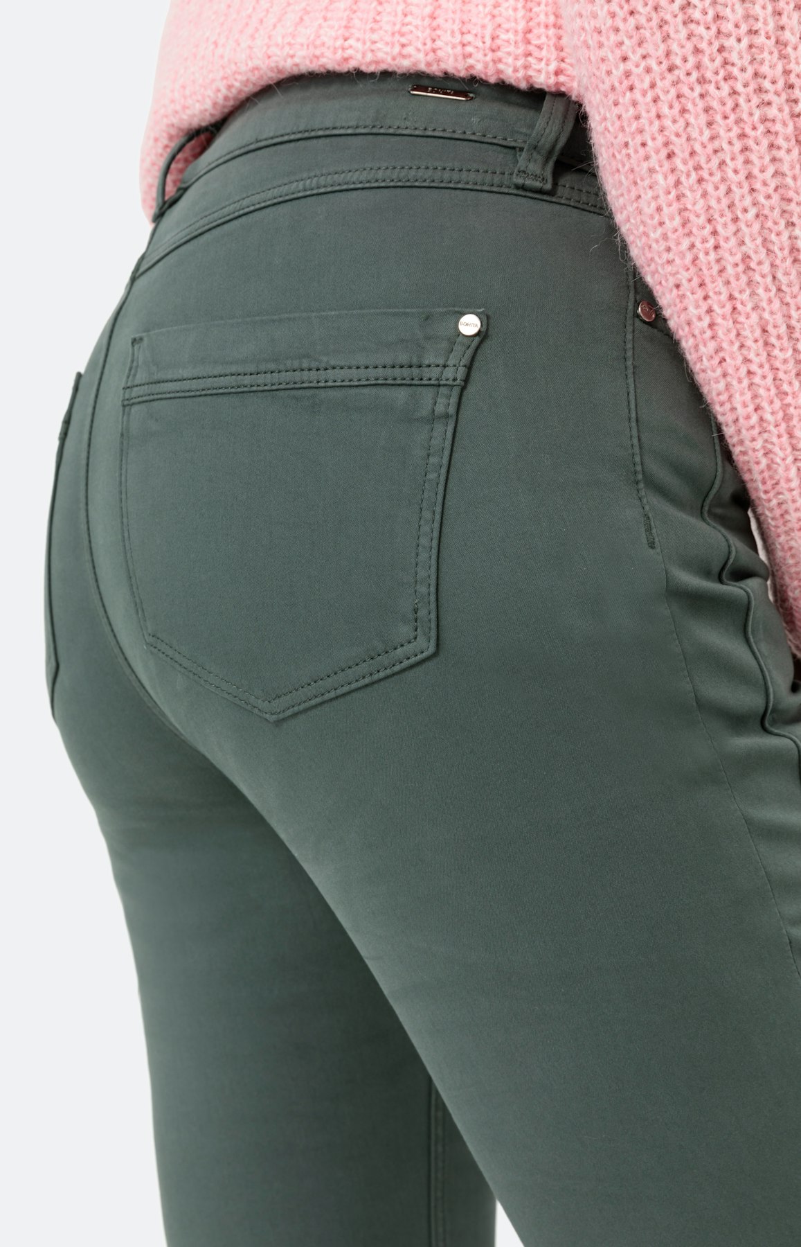 Broek van katoen-satijn, grijs groen