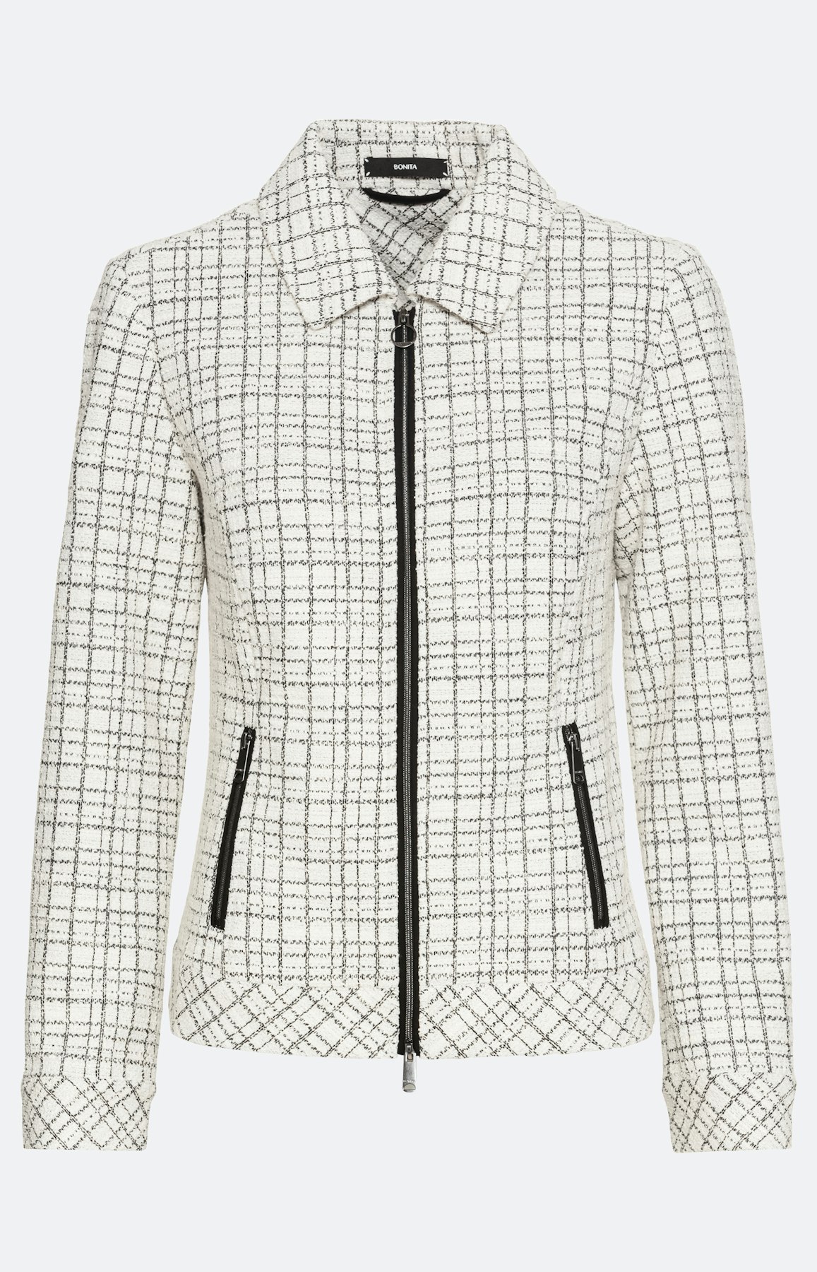 Bouclé-Blazer, wit zwart geruit