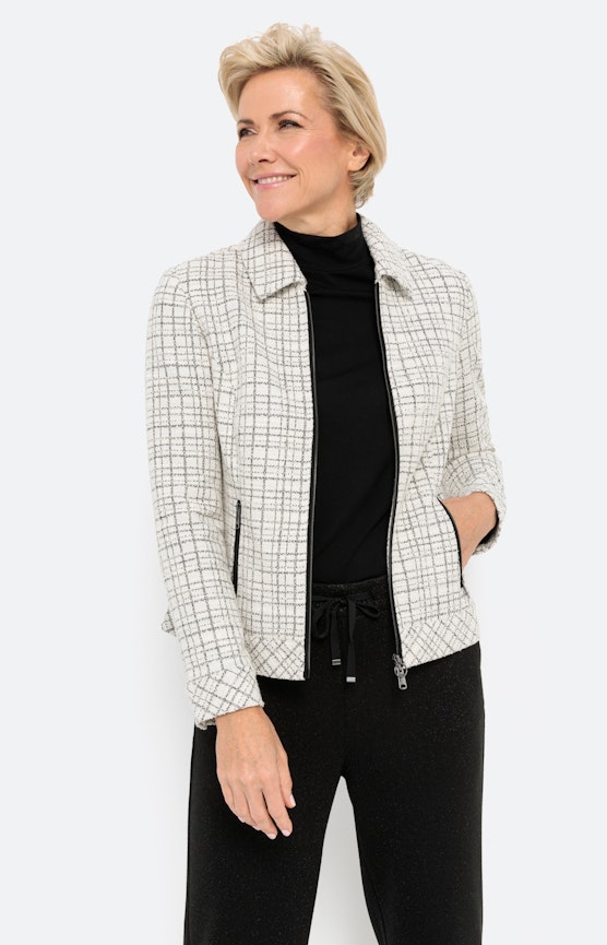 Bouclé-Blazer, wit zwart geruit