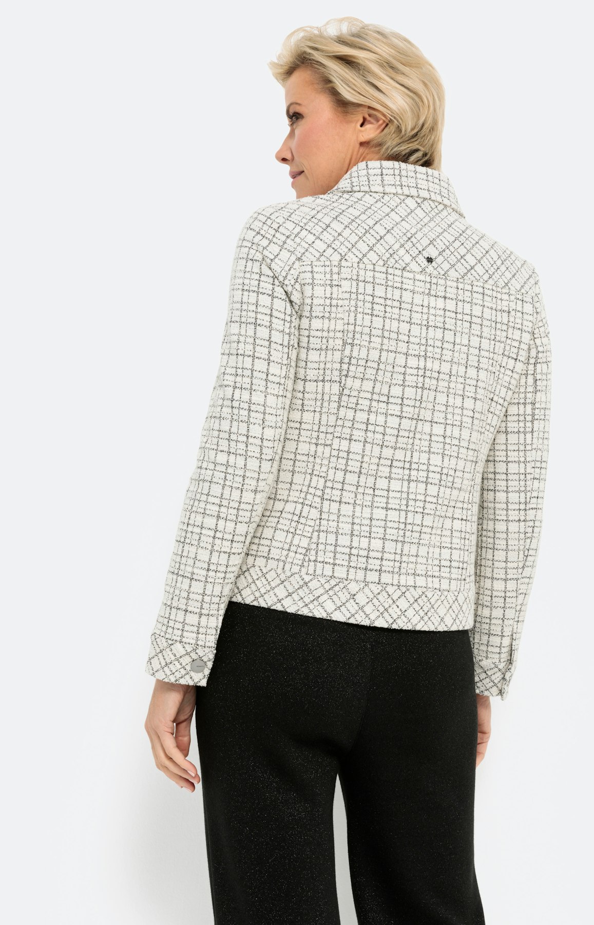 Bouclé-Blazer, wit zwart geruit