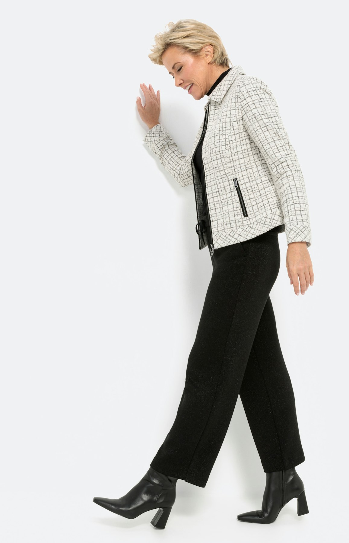 Bouclé-Blazer, wit zwart geruit