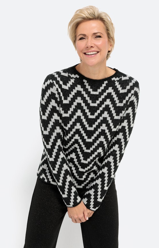 Langarm Pullover mit Zickzack-Muster