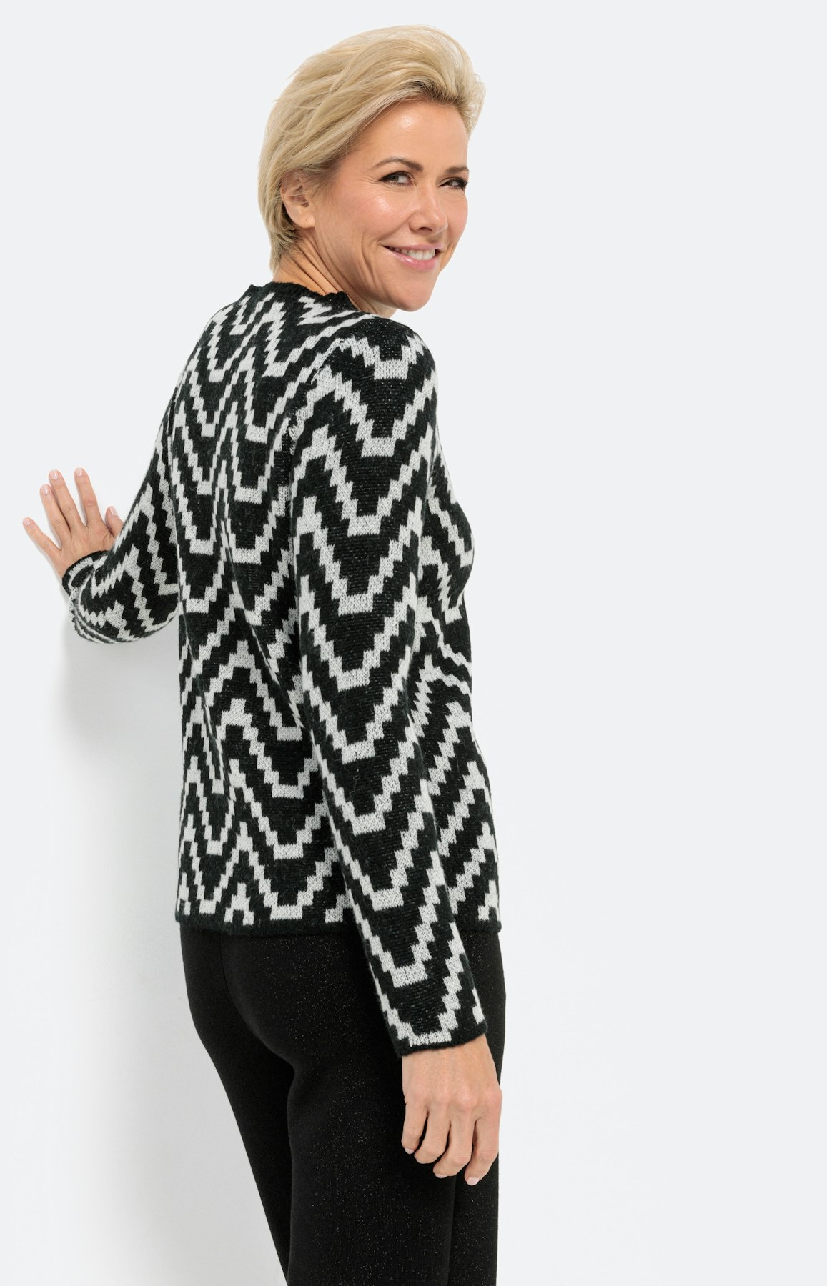 Langarm Pullover mit Zickzack-Muster