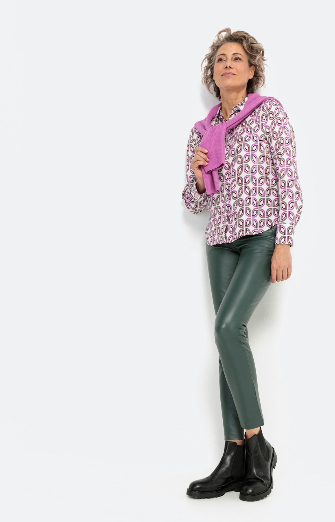 Overhemd blouse met motief, pink wit